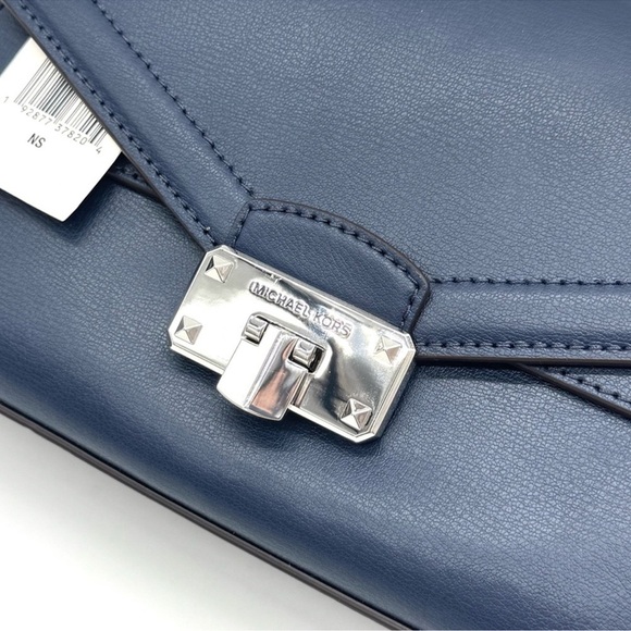Michael Kors Kinsley leather Medium Shoulder Flap Crossbody Bag Navy Blue - Picture 8 of 9